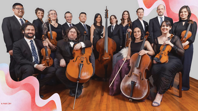 A Far Cry string orchestra musicians, aka Criers with their instruments 